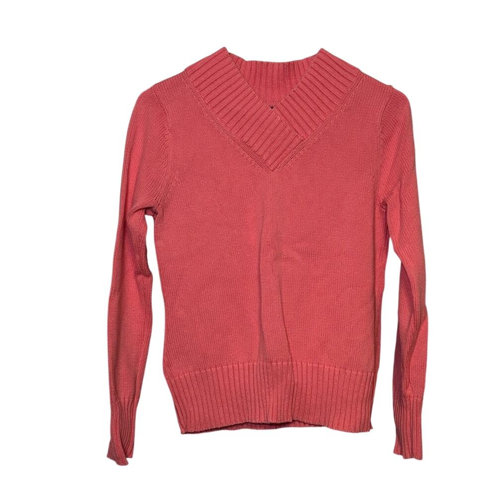 Pierri New York Women’s Coral Rib Knit V Neck Sweater Size Medium Long Sleeve